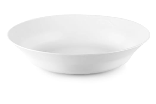 White plastic bowl isolated on white background. Soup cup with water inside