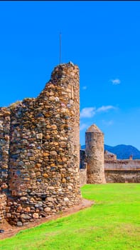 view of the medieval fortress in Roses, Catalonia, northern Spain