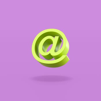 Green Email Symbol Shape on Flat Purple Background with Shadow 3D Illustration