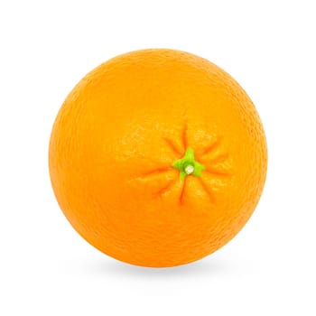 Isolated oranges. One whole ripe orange fruit on white background with clipping path for package design. Full depth of field.