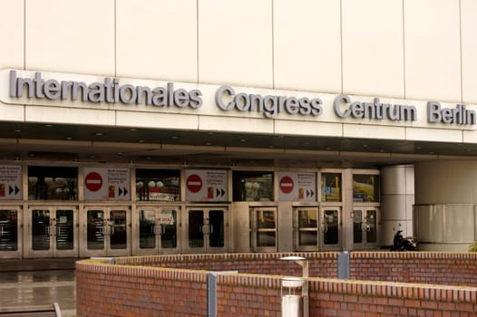 Berlin,Germany – March 01,2015: The metallic shiny entrance doors of the International Congress Centrum on March 1,2015 in Berlin.