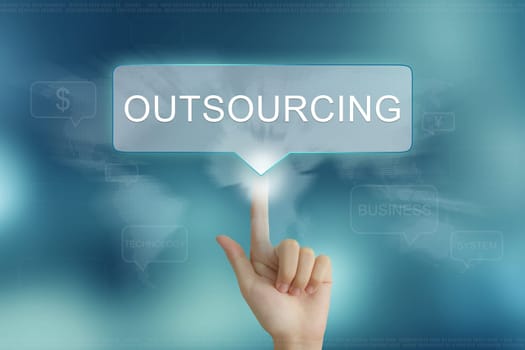 hand pushing on outsourcing balloon text button