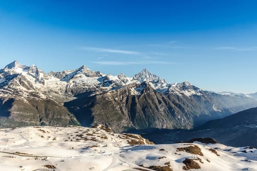 Mountain Landscape with Blue Sky, Alps, Zermatt, Switzerland