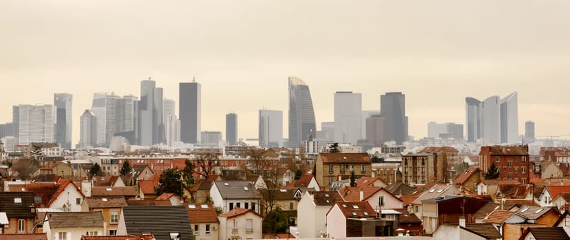 panoramic view of Paris la Defense with individual houses