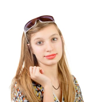 portrait of a teenage girl on the white background