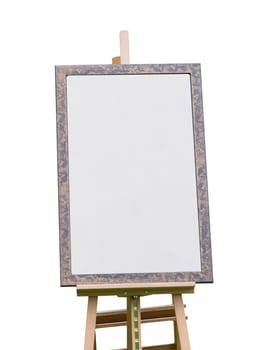 wooden easel with blank canvas isolated on white background