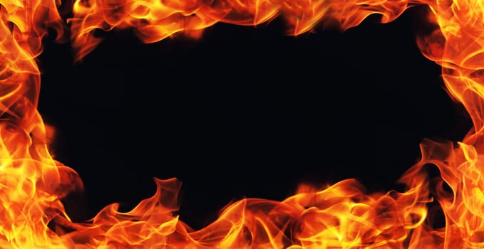 burning fire frame on black background