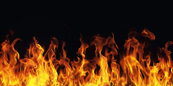 burning fire flame on black background