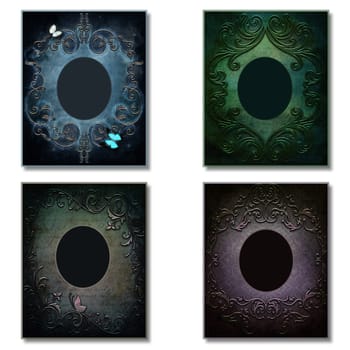 Set of four colorful vintage frames with circle inside
