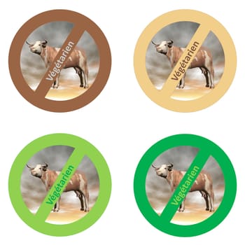 Four french stickers for vegan food in white background