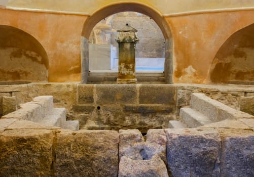 Banos de Montemayor, Spain - Jan 2nd, 2021: Roman thermal baths of Banos de Montemayor, Caceres, Extremadura, Spain
