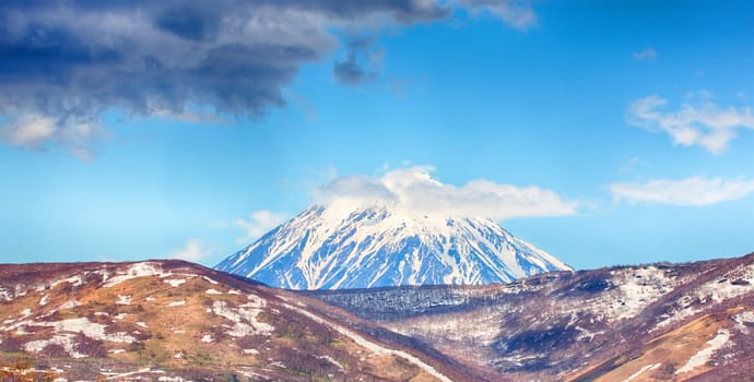 The view on active Koryaksky Volcano on the Kamchatka Peninsula