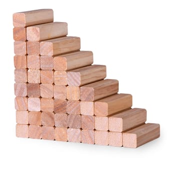 Staircase made of wooden pegs on white background. Business concept