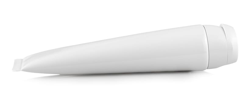 The tube female cream on white background
