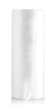 Roll paper towels on the bushing vertically isolated on white background