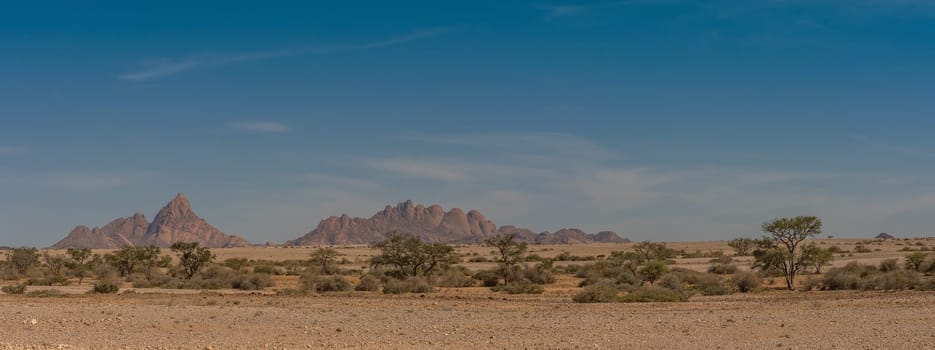 Panorama photo of the Spitzkoppe in the Erongo Mountains, Namibia