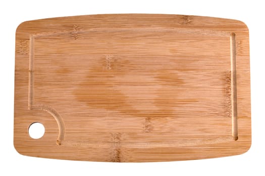 The handmade wood cutting board on white baclground