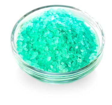 green bath salt isolated on white background