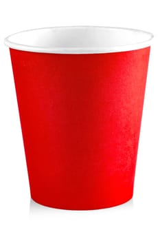 Red paper cup isolated on white background
