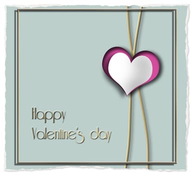 Elegant Happy valentine card in pastel colour. Gold frame, heart on pastel green background. Text Happy Valentine's day. 3D render. Luxury poster template Invitation, place for text. copy space