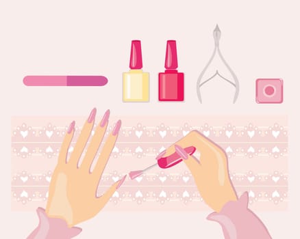 Woman is doing manicure - card