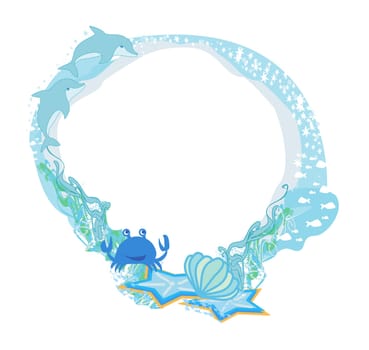 decorative Sea Frame with dolphins and a cheerful crab