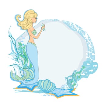 beautiful mermaid - decorative frame on a blue background