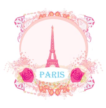 Eiffel tower artistic card, decorative floral frame