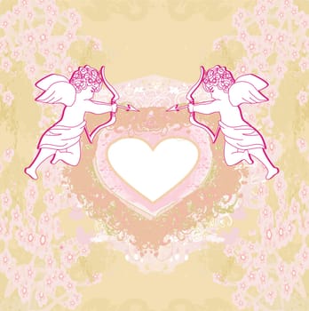 happy valentines day vintage card with cupids and vintage frame