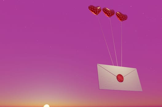 3D image , Heart-shaped balloon with mail icon