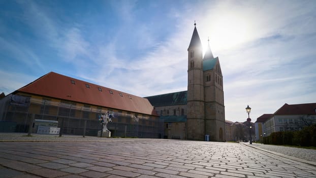 Kloster Unser lieben Frauen in the old town of Magdeburg in back light
