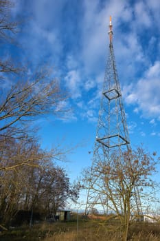 Mast of a mobile phone provider on the outskirts of the city of Magdeburg in Germany