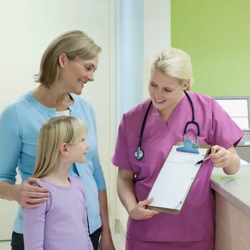 Female doctor showing medical chart to patients