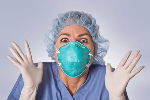 Female surgeon looking shocked