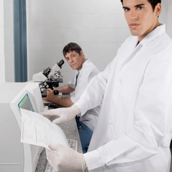 Two researchers working in a laboratory