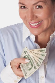 Woman holding currency notes