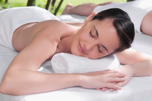 Woman lying on a massage table