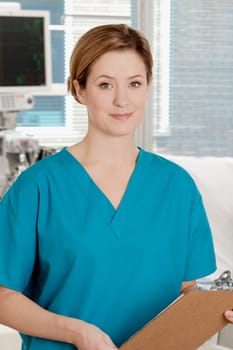 Female doctor holding a clipboard