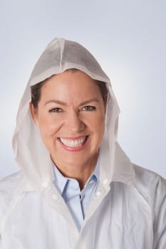 Woman wearing a raincoat