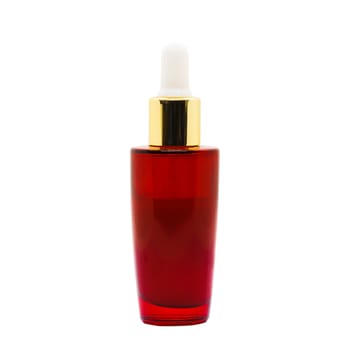 Red glass dropper serum bottle on white background, Mockup for cosmetic product design