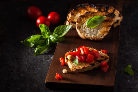 Italian food. Bruschetta with tomatoes and basil.