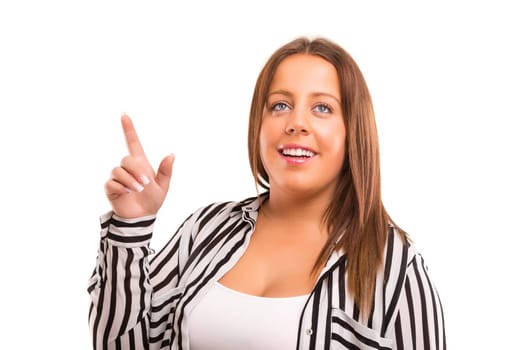 Happy large woman having a great idea