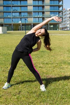 A beautiful young woman making some exercise at the park - fitness concept