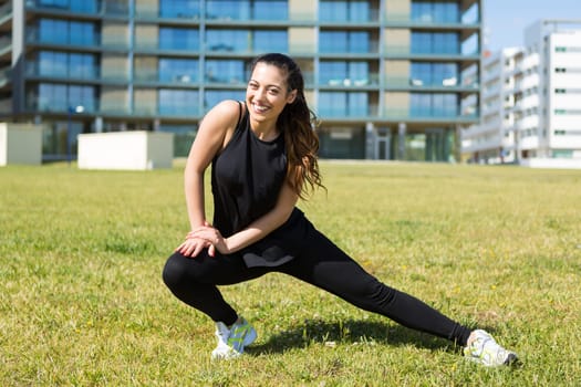 A beautiful young woman making some exercise at the park - fitness concept