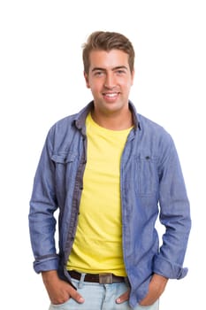 Studio picture of a young and handsome man posing isolated