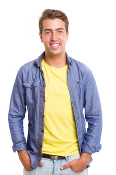 Studio picture of a young and handsome man posing isolated