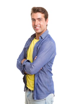 Studio picture of a young and handsome man posing isolated
