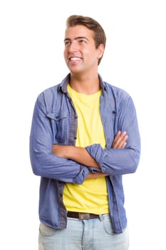 Studio picture of a young and handsome man posing isolated