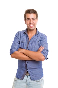 Studio picture of a young and handsome man posing isolated