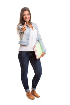A beautiful student posing isolated over a white background
